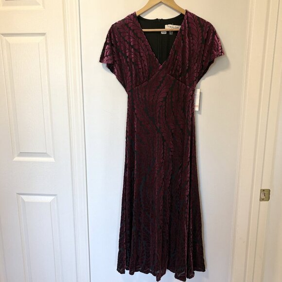 Taylor Dolman Sleeve Velvet Burnout Dress NEW Burgundy Flowy Fall Leaves Classic - Picture 3 of 15